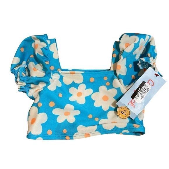 NEW Cat & Jack Baby Girls' Puff Sleeve Bikini Set Blue Floral 12 Month - Picture 5 of 7